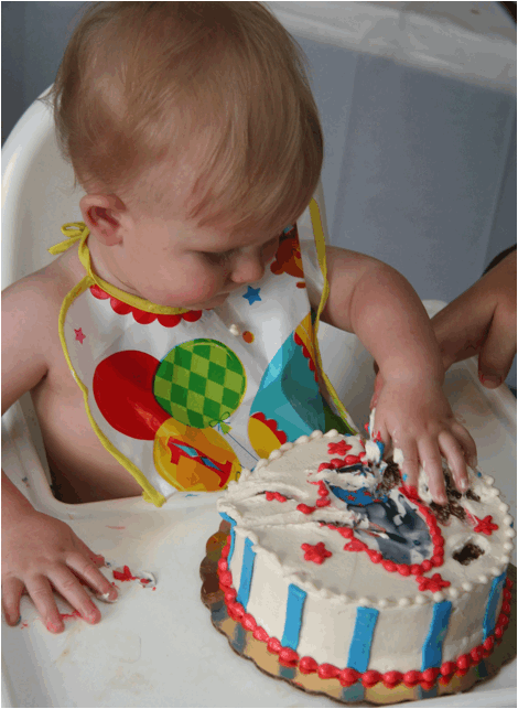 Owen starting on his cake