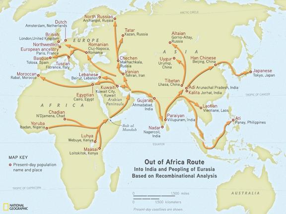 Various routes out of Africa