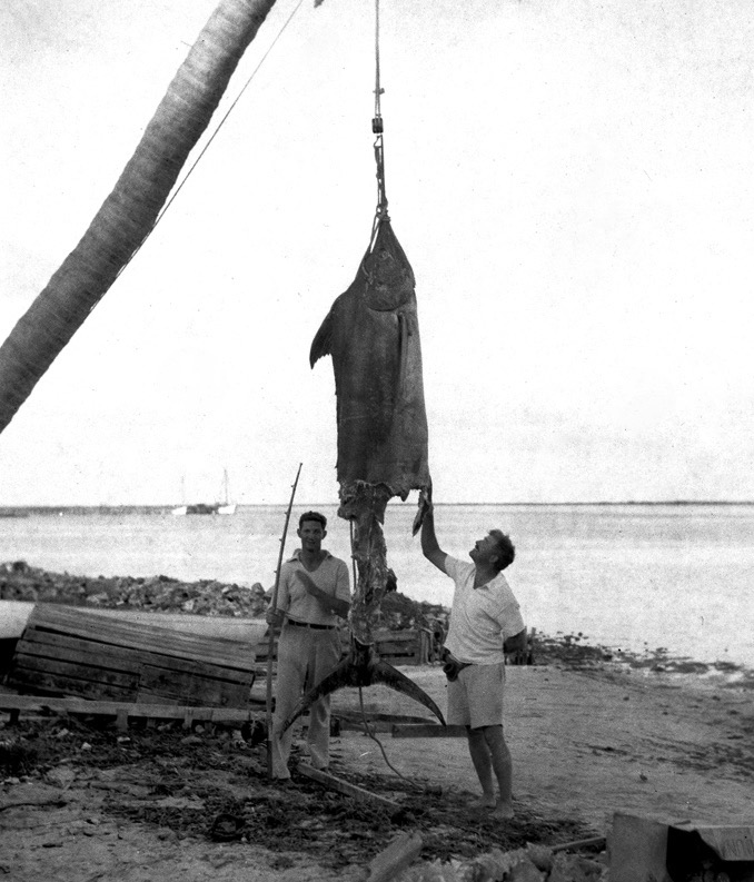 Description: https://upload.wikimedia.org/wikipedia/commons/0/0f/Ernest_Hemingway_and_Henry_Strater%2C_Bahamas%2C_1935.jpg