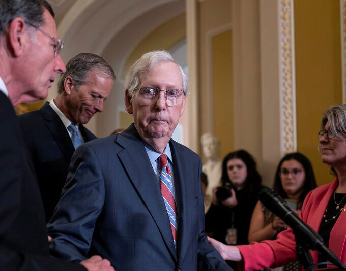 McConnell froze while speaking to reporters.