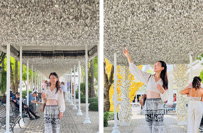 The pergola in the White temple.  Its ceiling is filled with small silver leaves