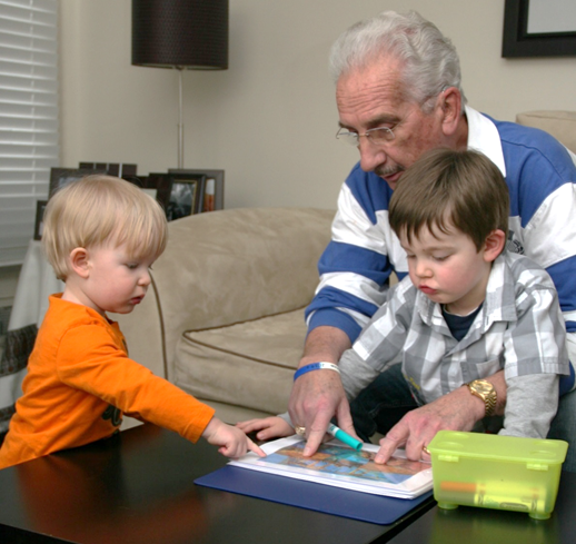 Al, Jack, and Owen looking at art