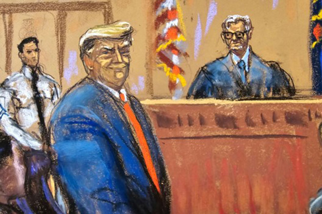 Trump at the opening day of the trial