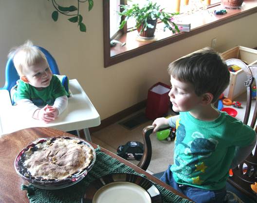 Jack and Owen waiting to eat pie