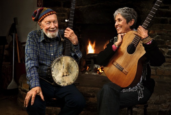 Pete Seeger and Joan Baez decades after the 60s