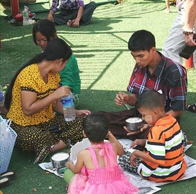 Burmese family having a picnic