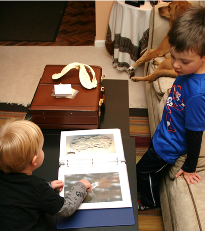 The boys looking at the Arts and Sciences